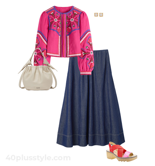 Pink jacket and denim outfit | 40plusstyle.com