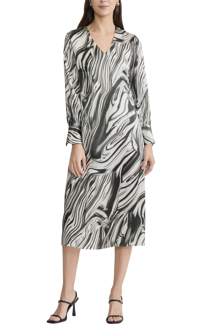 Misook Marble Print Silk Maxi Dress | 40plusstyle.com