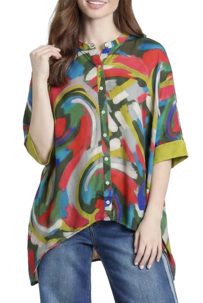 Hide your belly with the right clothes - APNY Print Tunic | 40plusstyle.com