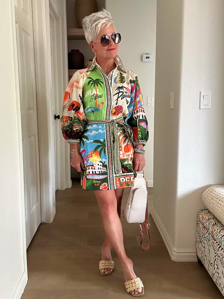 Shauna wears a print shirtdress | 40plusstyle.com