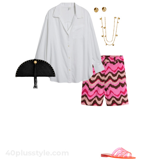 Print shorts outfit | 40plusstyle.com