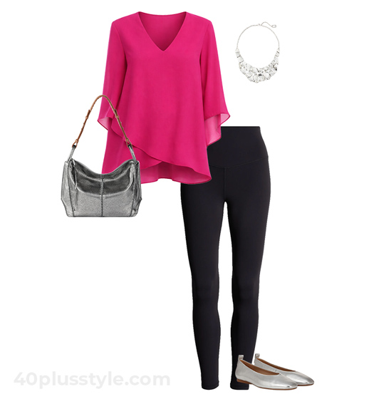 Pink top and leggings outfit | 40plusstyle.com