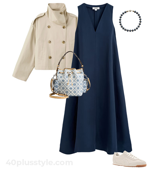 Trench coat and dress outfit | 40plusstyle.com