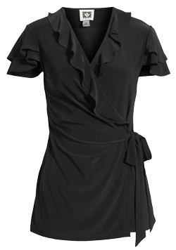 Hide your belly with the right clothes - Anne Klein Ruffle Wrap Top | 40plusstyle.com
