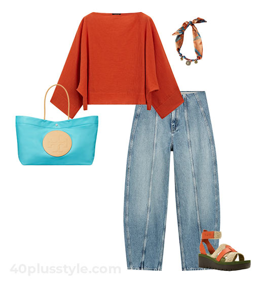 Orange t-shirt and jeans | 40plusstyle.com