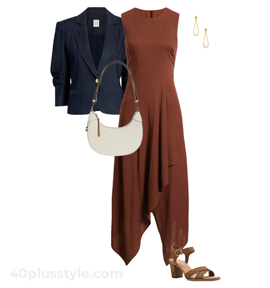 Asymmetric dress and blazer | 40plusstyle.com