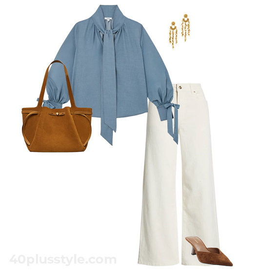 Bow blouse and jeans | 40plusstyle.com