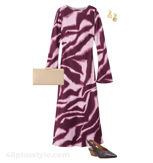 Print dress and heels | 40plusstyle.com