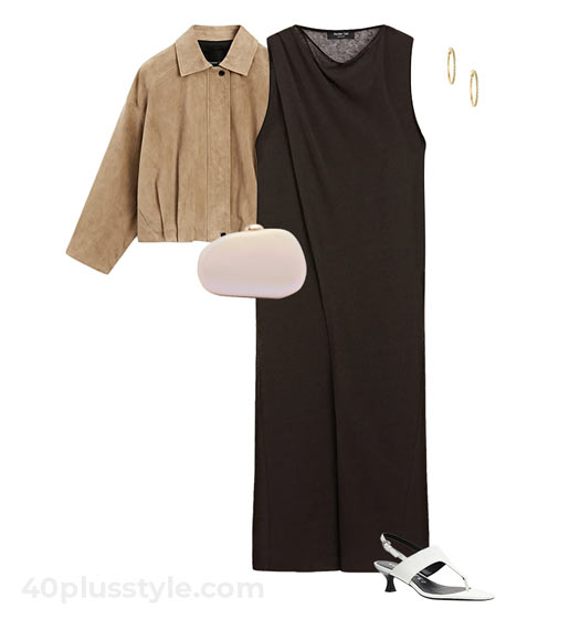 Suede jacket and dress | 40plusstyle.com