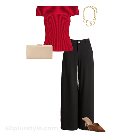 Red tops and jeans outfit | 40plusstyle.com