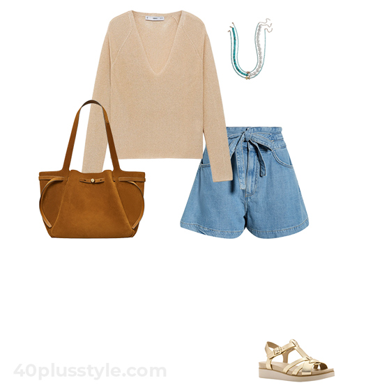 Gold top and shorts | 40plusstyle.com