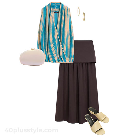 Tank top and brown skirt | 40plusstyle.com