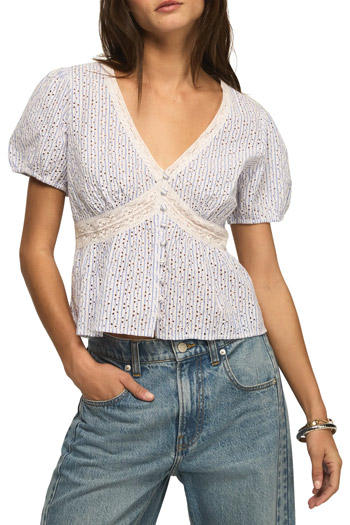 tops to hide your tummy - Lucky Brand Eyelet Embroidered Babydoll Top | 40plusstyle.com