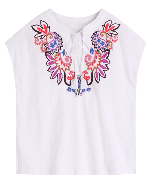 Boden Nina Embroidered Notch T-shirt | 40plusstyle.com