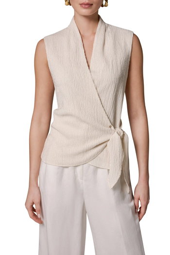 Donna Karan New York Crinkle Sleeveless Faux Wrap Top | 40plusstyle.com
