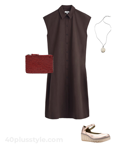 Brown dress and wedges | 40plusstyle.com