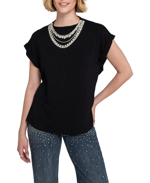ELLE Collection Necklace Embellished Top | 40plusstyle.com
