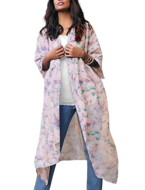 Roaman's Flowy Chiffon Duster | 40plusstyle.com