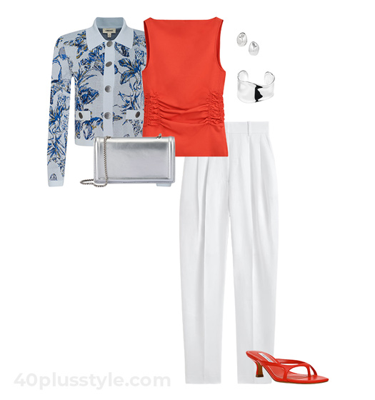 cardigan and white pants outfit | 40plusstyle.com