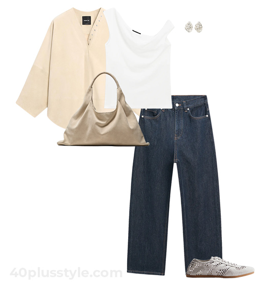 Cream top and jeans | 40plusstyle.com