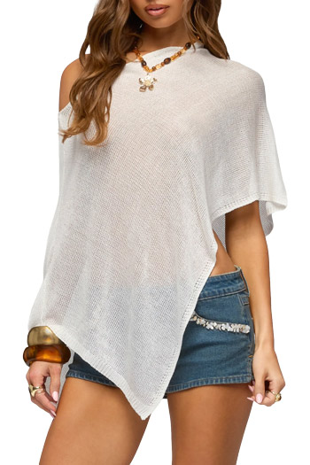 tops to hide your tummy - EDIKTED Azalia One-Shoulder Semisheer Poncho | 40plusstyle.com