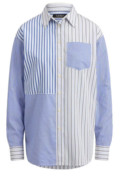 Lauren Ralph Lauren Mixed Stripe Cotton Button-Up Shirt | 40plusstyle.com