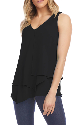 Karen Kane V-Neck Layered Asymmetrical Tank | 40plusstyle.com
