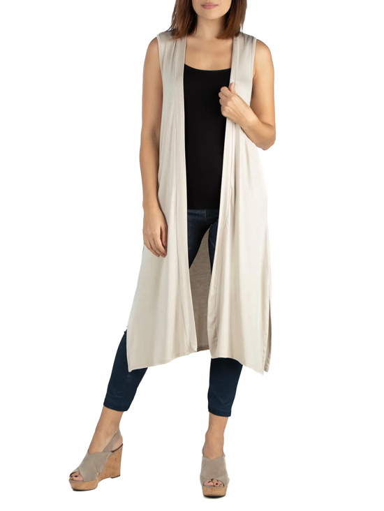 24seven Comfort Apparel Sleeveless Long Cardigan Vest | 40plusstyle.com