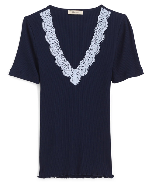Madewell Lace Trim V-Neck Rib Top | 40plusstyle.com