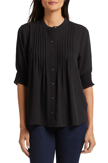 Tops to hide a tummy - NYDJ Pleated Peasant Blouse | 40plusstyle.com
