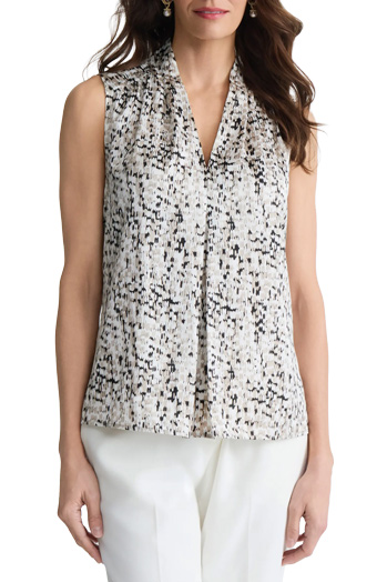 tops to hide your tummy - KASPER Pleated Sleeveless Top | 40plusstyle.com