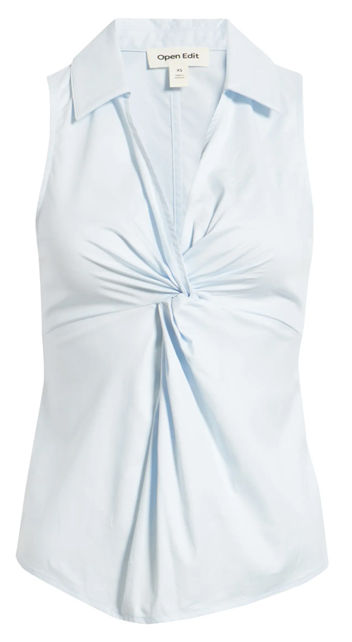 tops to hide your tummy - Open Edit Twist Front Poplin Top | 40plusstyle.com