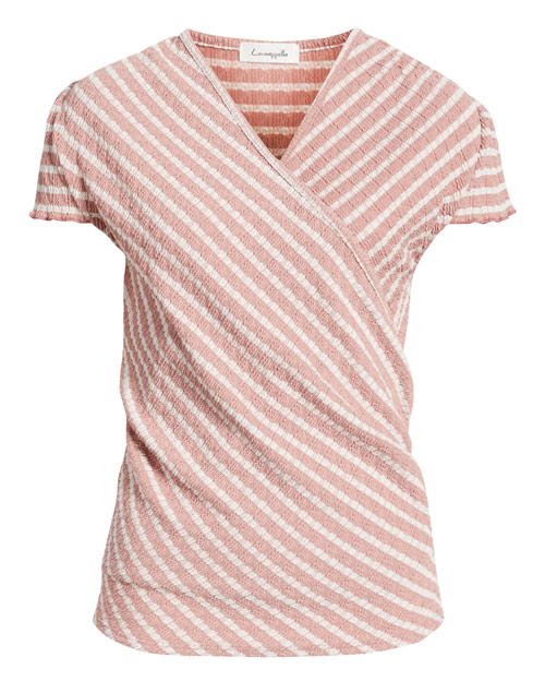 tops to hide your tummy - Loveappella Puckered Stripe Wrap Front Top | 40plusstyle.com