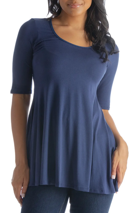 24seven Comfort Apparel Elbow Sleeve Swing Tunic Top | 40plusstyle.com
