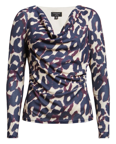 Tops to hide a tummy - Tahari ASL Abstract Print Cowl Neck Top | 40plusstyle.com