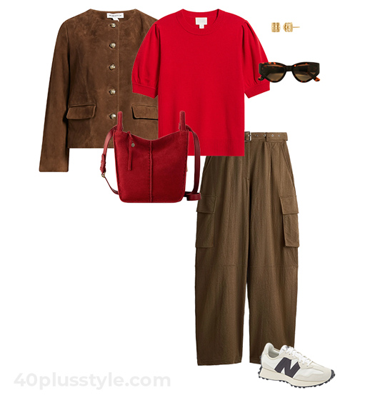 Suede jacket and utility pants | 40plusstyle.com