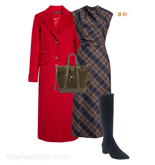Plaid dress and red coat | 40plusstyle.com