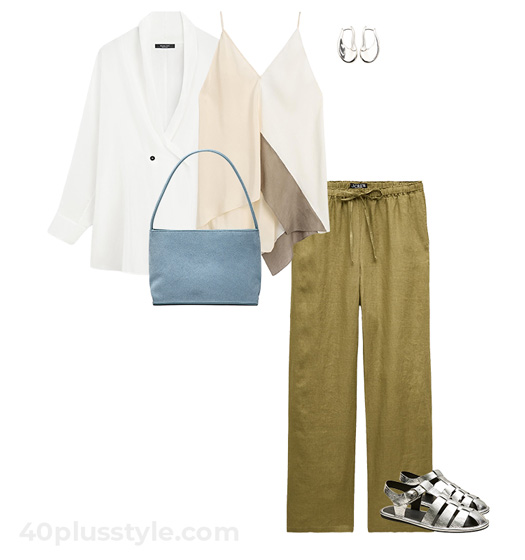 Linen pants and asymmetric top | 40plusstyle.com