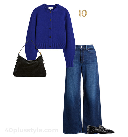 Blue cardigan and jeans | 40plusstyle.com