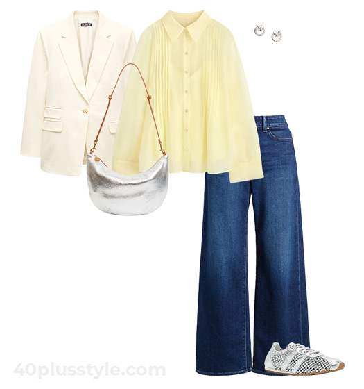 Butter yellow top and jeans | 40plusstyle.com