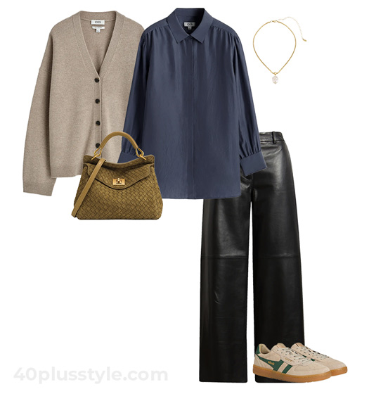 Silk shirt and leather pants | 40plusstyle.com