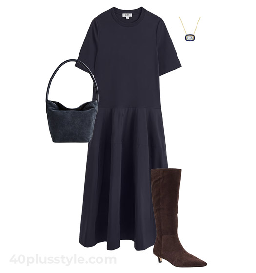 Drop waist dress and boots | 40plusstyle.com