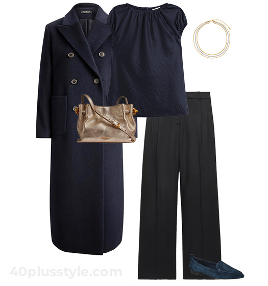 navy top and black pants | 40plusstyle.com