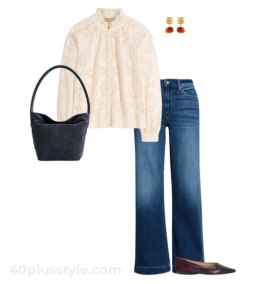 Lace top and jeans | 40plusstyle.com