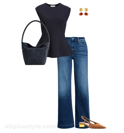 Peplum top and jeans | 40plusstyle.com