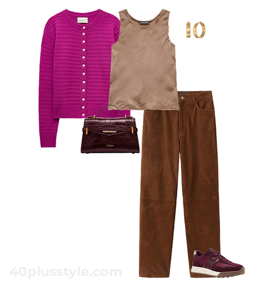 Pink and brown outfit | 40plusstyle.com