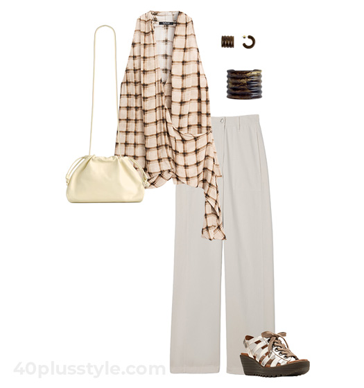 Print top and pants outfit | 40plusstyle.com