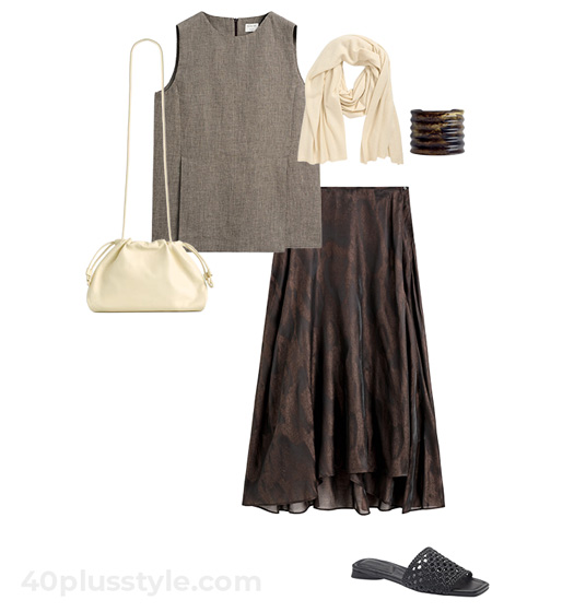 Tank top, skirt and sliders | 40plusstyle.com