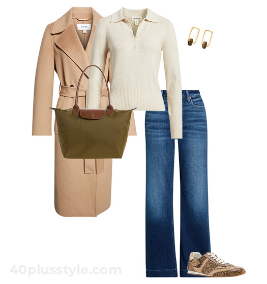 Wool coat and animal print sneakers | 40plusstyle.com