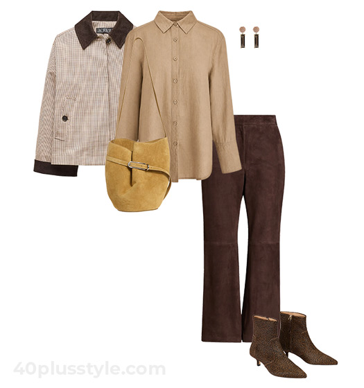 Barn jacket and suede pants | 40plusstyle.com